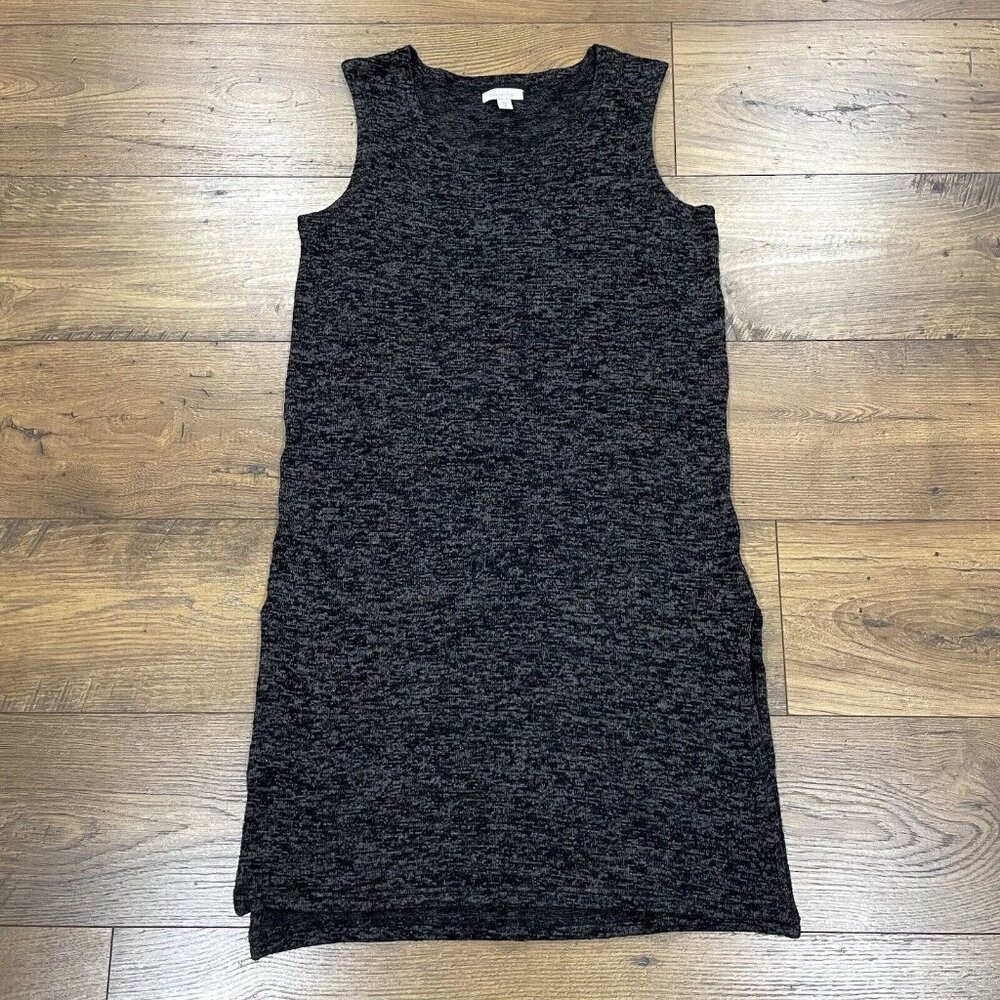 Garnet Hill Dress Womens Small Knit Sleeveless Tunic Spacedye Stretch Slit Black